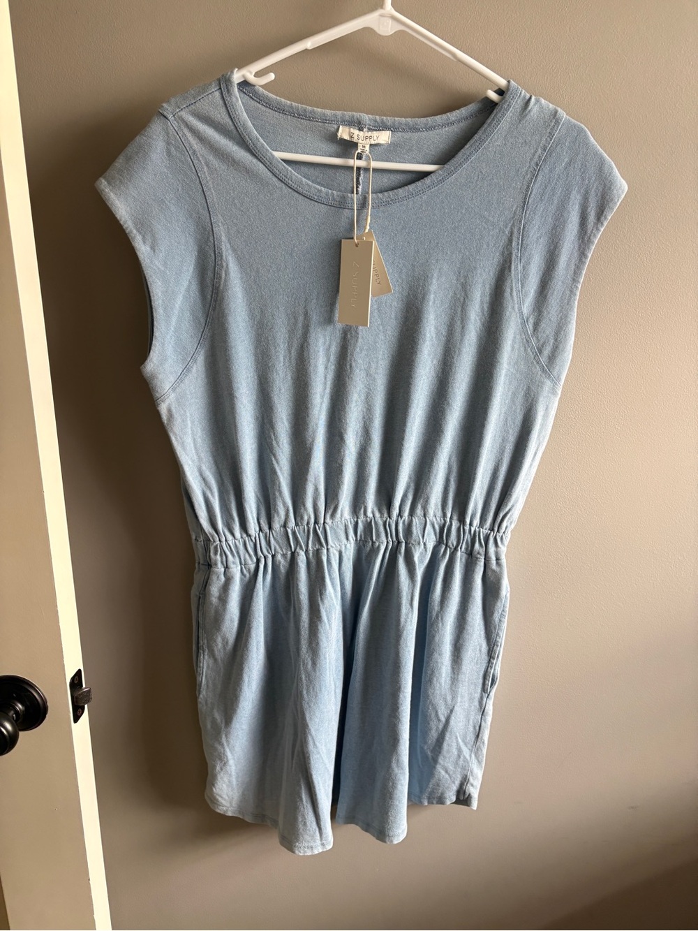 Light Indigo Paxton Denim Z Supply Casual Elastic Waist Romper Dress